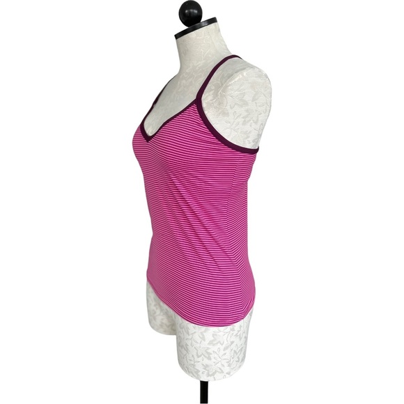 Carve Designs Catalina Striped Tankini Swim Top Pink Plum Shelf Bra Size Medium - Picture 4 of 10